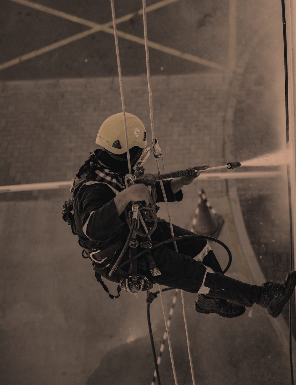 Cleaning a commercial building exterior